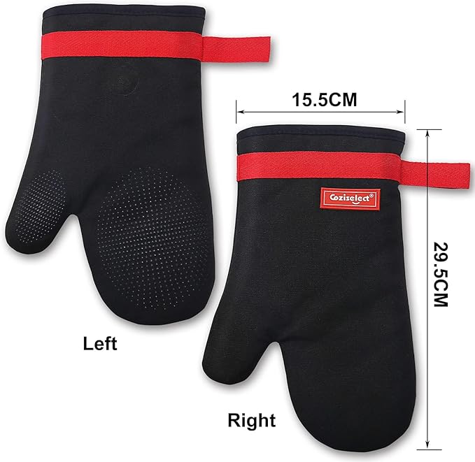 Silicone Oven Mitts, Magnetic Oven Mitt Set, Cotton Oven Mits Heat Resistant, Anti-Slip Hot Mitts for Kitchen, Cooking, Baking, Grilling, Black - Image 7