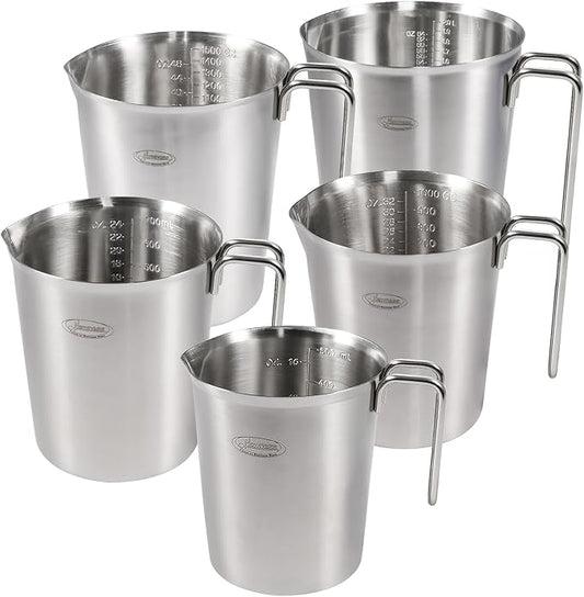 Newness 5 Pack Stainless Steel Measuring Cups Set (3 Marking Including Cup/ML/Oz Scale)(2, 3, 4, 6 & 8 Cup) Metal Measuring Cup with Handle For Prepping, Baking and Cooking, Dishwasher, Microwave Safe by Newness
