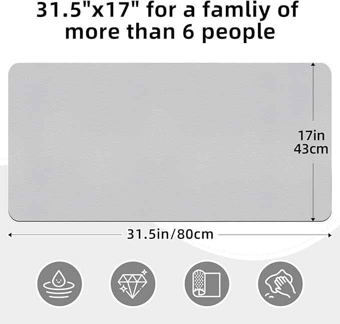 LOPNUR Kitchen Dish Drying Mat, 31.5"x17" Dish Drying Mats for Kitchen Counter, Diatomite Coffee Mat, Super Absorbent Dish Drying Pad, Heat Resistant Mat with Anti-slip Rubber Backed, Light Grey - Image 4