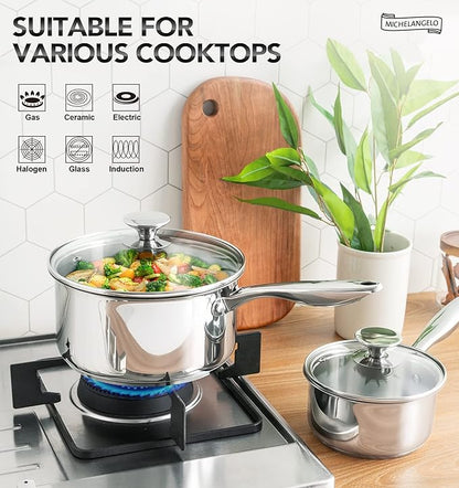 MICHELANGELO 1.5 Quart Saucepan with Lid, Triply Thick Bottom Sauce Pan Stainless Steel Saucepan 1.5 QT, Nonstick Sauce Pot, Induction Compatible - Image 3