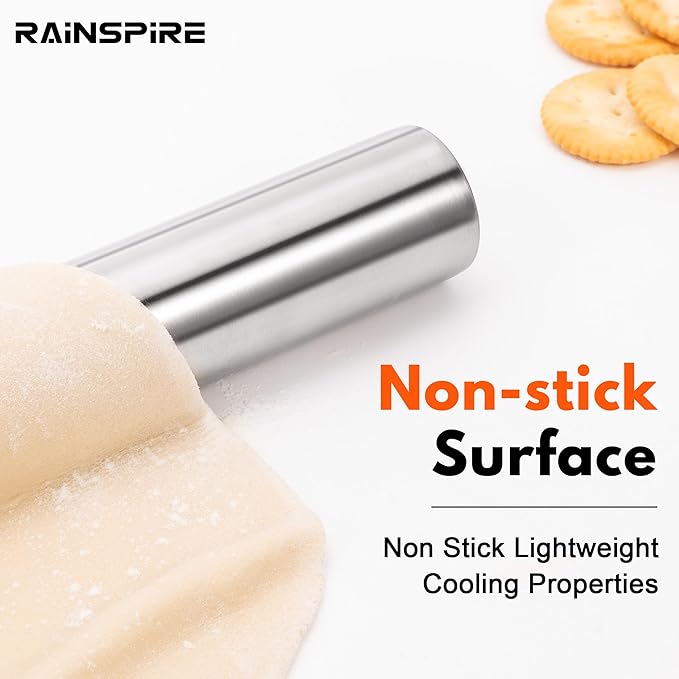Rainspire Rolling Pins for Baking 304 Stainless Steel Dough Roller Perfect Baking Supplies Kitchen Essentials for Baking, Fondant, Pizza Dough Roller, Dumpling - Image 6
