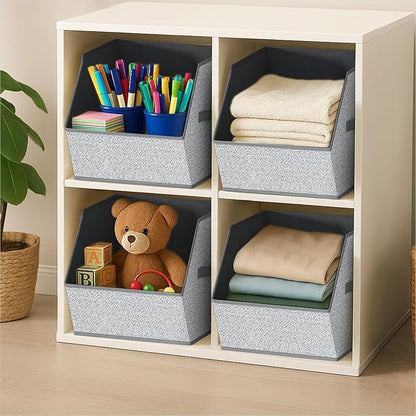 Homsorout Large Closet Storage Cubes - Closet Storage Bins with Dual Handles for Clothes, Towels, Toys, Shelf Organizer Bins for Bedroom, Nursery, Shelves, Small Spaces, Ant Light Gray, 3 Pack