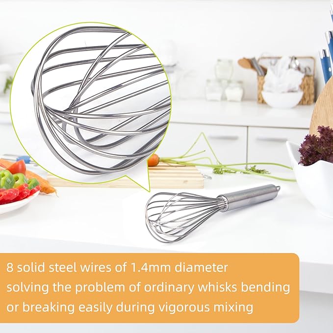 Stainless steel Small whisk for cooking, whisk is crafted with 8 thicker wire diameters, solving the problem that ordinary whisks tend to bend or break during vigorous mixing.(8 inches) - Image 4