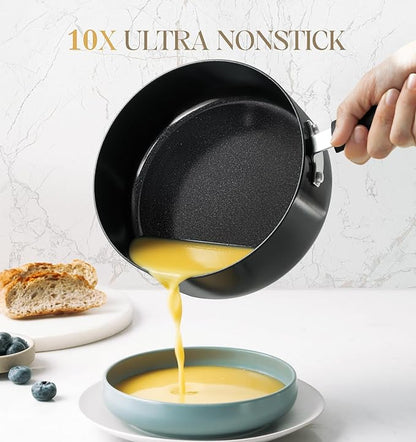 MICHELANGELO Nonstick Saucepan with Lid, Ceramic Sauce Pan Sets, Easy to Clean Sauce Pans, Multi-Purpose Cooking Pots, 1QT & 2QT & 3QT, Black - Image 2
