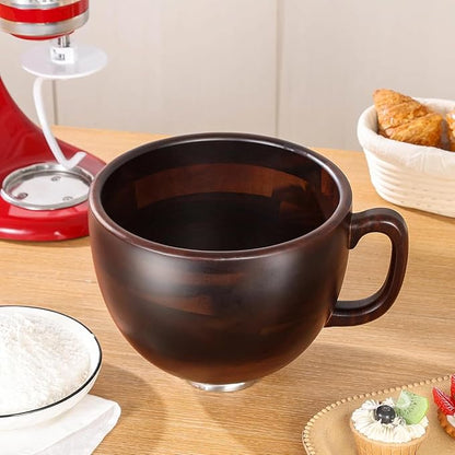 ULTICOR Premium Walnut Wood Mixing Bowl with Handle – Compatible with KitchenAid Mixer Bowl 4.5 & 5 QT Tilt-Head (K45, KSM75, KSM150 Series) – 5 Quart Wooden Bowl w/Stainless Steel Locking Base