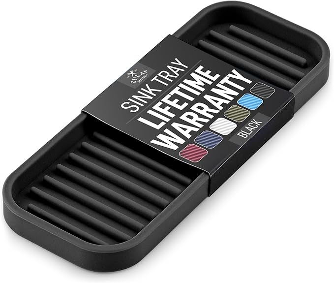 Zulay Kitchen (9x3.5) Silicone Sponge Holder for Kitchen Sink - Flexible Multipurpose Soap Tray Sponge Holder - Sink Organizer Tray for, Bathroom, Makeup, Trinkets & More (Black) by ZulayKitchen