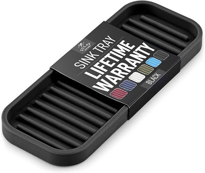 Zulay Kitchen (9x3.5) Silicone Sponge Holder for Kitchen Sink - Flexible Multipurpose Soap Tray Sponge Holder - Sink Organizer Tray for, Bathroom, Makeup, Trinkets & More (Black) by ZulayKitchen