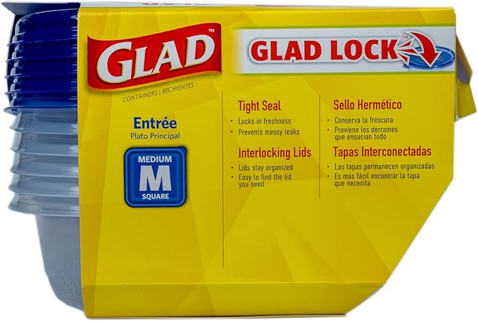 Glad GladWare Entree Food Storage Containers with Lids, Medium Square BPA Free Plastic for Meal Prep and Lunches, Lock Tight Seal, Microwave and Dishwasher Safe, 25 Oz, 5 Count - 6 Pack - Image 6