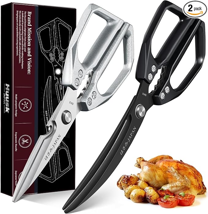 HUUSK Kitchen Scissors Set - Stainless Steel Kitchen Shear, Sharp Meat Scissors Dishwasher Safe, Heavy Duty Poultry Shears, Japanese Cooking Scissor for Food, Chicken Bones, Christmas Gift for Men by HuuskKnife