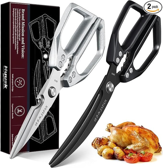 HUUSK Kitchen Scissors Set - Stainless Steel Kitchen Shear, Sharp Meat Scissors Dishwasher Safe, Heavy Duty Poultry Shears, Japanese Cooking Scissor for Food, Chicken Bones, Christmas Gift for Men by HuuskKnife
