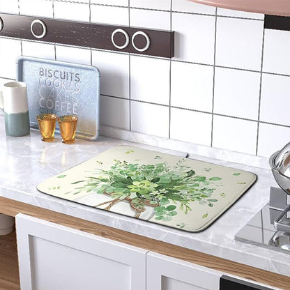 Spring Sage Green Leaves Dish Drying Mat for Kitchen Counter Eucalyptus Leaf Floral Mason Jar Dishes Drainer Mats Absorbent Microfiber Dish Draining Mat Washable Large Dish Pad 18x24 Inch - Image 5