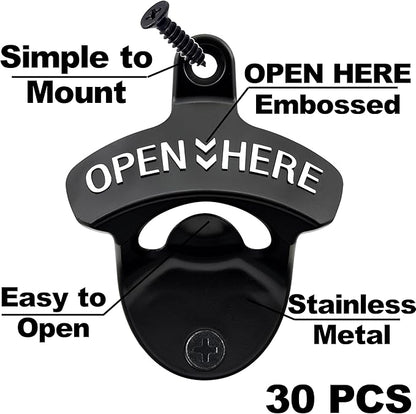 30 PCS Stainless Bottle Opener Wall Mount Black Bulk Beer Soda Cap Opener Mountable for Wood Board Caddy DIY Craft - Image 2