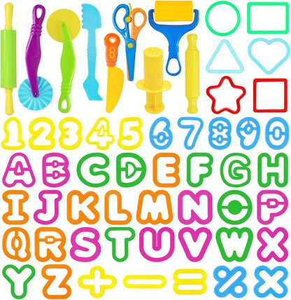 LCY WEDSHI Dough Tool Set, 56 Pcs Dough Tools Sets for Kids Ages 4-8, Dough Accessories Includes Alphabet Numbers Shapes, Cutters Roller, Rolling Pins, Safety Scissors, Plastic Knife by LCYWEDSHI