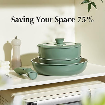Redchef Ceramic Cookware Set, Removable Handle Pots and Pans Non-Stick, Rv Cookware Set, Non-Toxic Pots and Pans Set No PFAS, PTFE, PFOA, Detachable Pots and Pans, Dishwasher & Oven Safe (Green) - Image 8