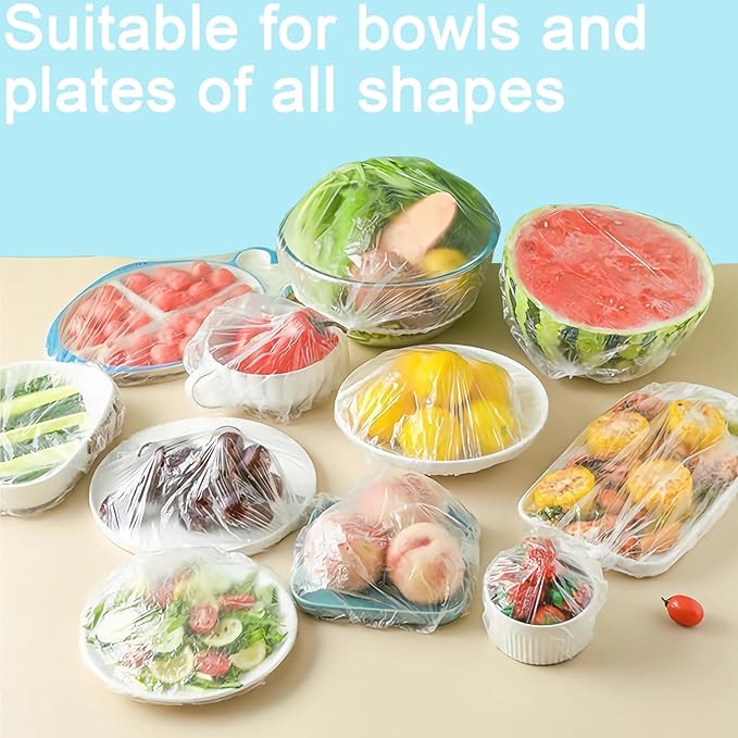 500pcs Plastic Bowl Covers Elastic Reusable Food Covers Outdoor Thickend Kitchen Bowl Dish Plate Cover, Sourdough Bread Baking Supplies, Fruit Fresh Keeping Storage Accessories Food Grade (White-M) - Image 3