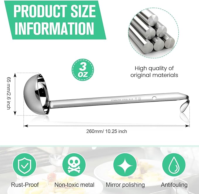 meekoo 1 Pieces Stainless Steel Ladle Soup Handle Ladle with Pouring Rim for Kitchen Cooking Soup Sauce (3 oz) - Image 3