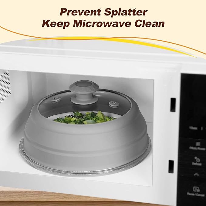 Microwave Splatter cover, Glass Microwave Cover for Food, 11.8 inch Guard Lid with Collapsible Silicone for 6-11 inch Plates & Bowls, Dishwasher Safe, 450°F Heat Resistant, BPA-Free, Gray