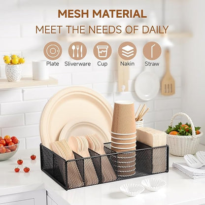 Utensil Caddy for Party - Paper Plate Holder ,Silverware Caddy Utensil Holder Paper plate Organizer with 6 Compartments for Party, Camping, Picnic - Image 2