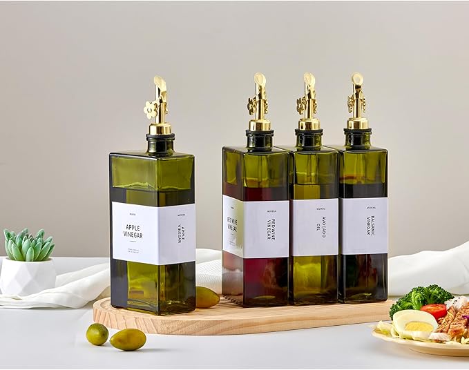 Olive Oil Dispenser Bottle for Kitchen, 16.9oz /500ml Cooking Vinegar Dispenser Bottle Set, Glass Sauce Container, Labels, Brush, Funnel, Stoppers, Green for Oil, Wine - Image 2