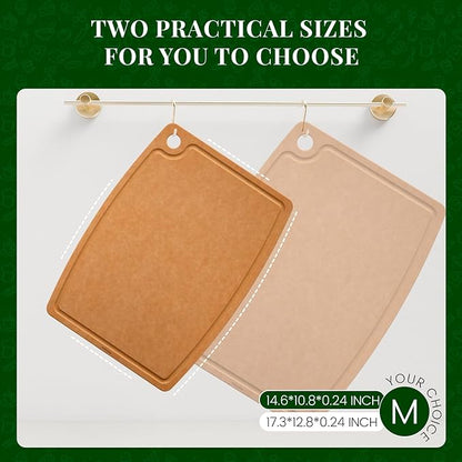 Kikcoin Wood Cutting Board, Cutting Boards for Kitchen Dishwasher Safe Non-slip Chopping Board with Juice Groove, Wood Fiber Composite Cutting Board with Hanging Hole, 14.6"*10.8" - Image 2