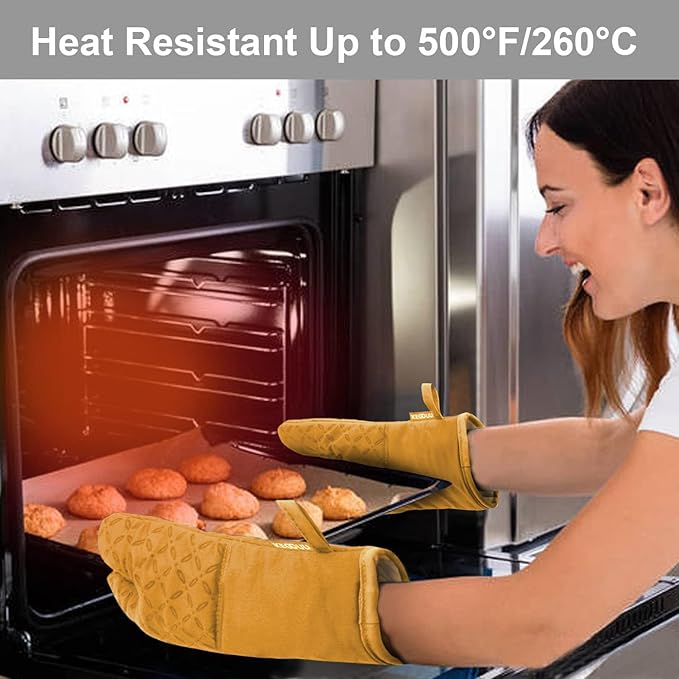 KEGOUU Oven Mitts and Pot Holders 6pcs Set, Kitchen Oven Glove High Heat Resistant 500 Degree Extra Long Oven Mitts and Potholder with Non-Slip Silicone Surface for Cooking （Orange） - Image 5