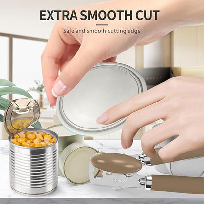 Safring Can Opener Manual, Heavy Duty Stainless Steel Smooth Edge Can Opener With Soft Touch Handle, Oversized Handheld Easy Turn Knob, Multi-Function Bottle Opener, Coffee