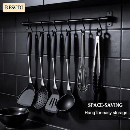 Premium Black Silicone Cooking Utensils Set - Non-Toxic, Heat Resistant& Non-Stick Kitchen Utensils Set with Spatula, Spoon, Whisk, Tongs, BPA Free, Dishwasher Safe, Black - Image 9