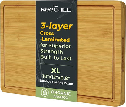 Keechee Kitchen Essentials Natural Bamboo Cutting Board XL With Durable, Knife-Friendly Surface & Deep Juice Groove – Perfect For BBQ(Pre Oiled, Natural) by Keechee