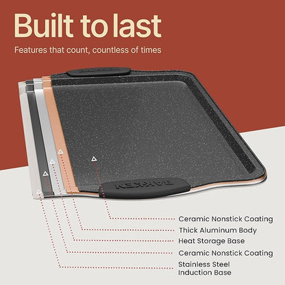 BAKKEN Cookie Sheets for Baking Nonstick Set - 3-Piece Stackable Carbon Steel Baking Sheet Pans Set with Silicone Handles, Non Toxic Cookie Sheets for Baking Bakeware Set - Gray Marble - Image 9