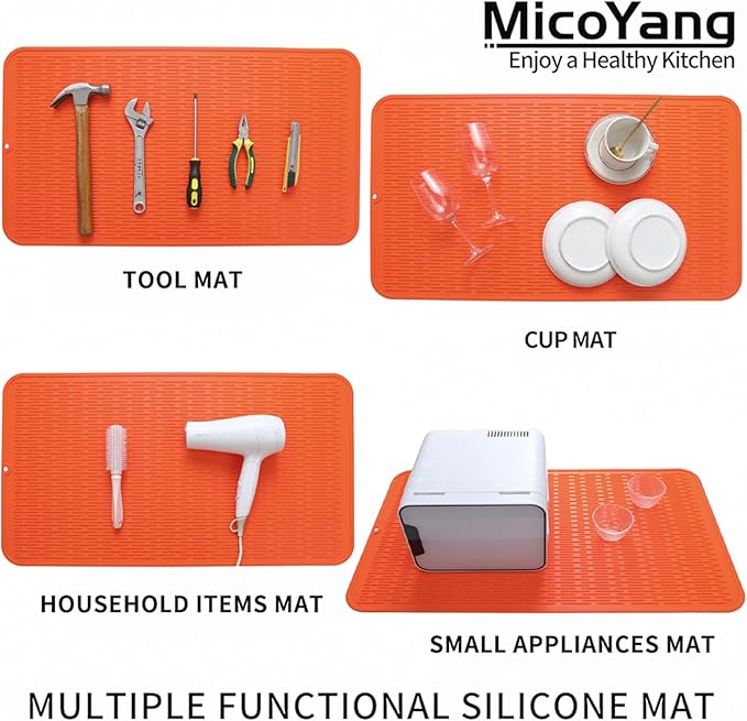 MicoYang Silicone Dish Drying Mat for Multiple Usage,Easy clean,Eco-friendly,Heat-resistant Silicone Mat for Kitchen Counter or Sink,Refrigerator or Drawer Liner Orange 4XL 32 inches x 18 inches - Image 4