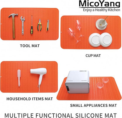 MicoYang Silicone Dish Drying Mat for Multiple Usage,Easy clean,Eco-friendly,Heat-resistant Silicone Mat for Kitchen Counter or Sink,Refrigerator or Drawer Liner Orange 4XL 32 inches x 18 inches - Image 4
