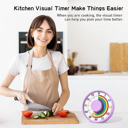 Secura 60-Minute Rainbow Visual Timer 6-Inch Mechanical Countdown Timers for Teaching, Meeting, Cooking, Working - Timer for Kids with Magnetic Backing (Purple)