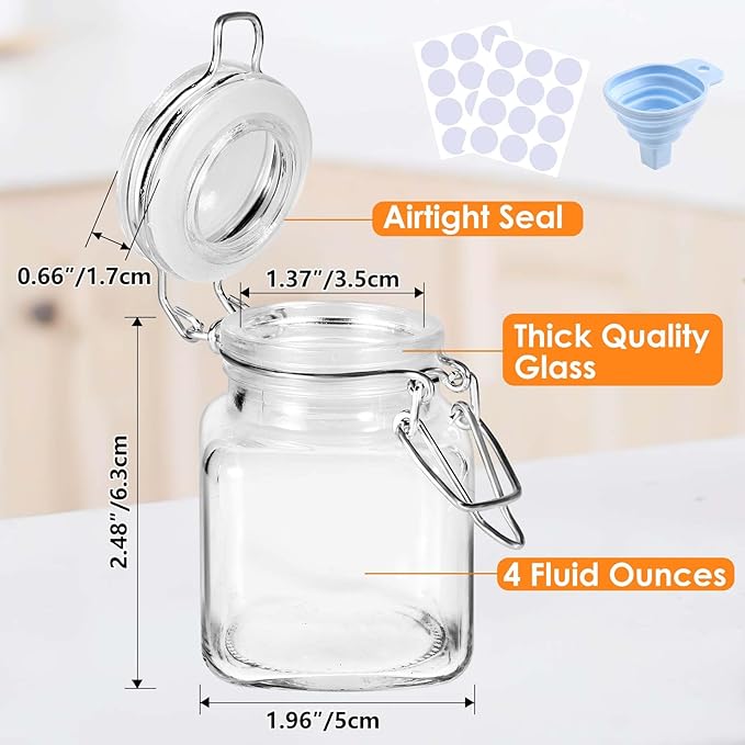 SKOCHE Spice Jars 20 Pack Small 4 oz Glass Jars with Airtight Hinged Lids, Spice Herb Jars with Labels and Silicone Funnels, 4oz Glass Jars with Lids Ideal for Spice Herbs - Image 2