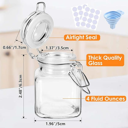 SKOCHE Spice Jars 20 Pack Small 4 oz Glass Jars with Airtight Hinged Lids, Spice Herb Jars with Labels and Silicone Funnels, 4oz Glass Jars with Lids Ideal for Spice Herbs - Image 2