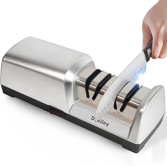 Electric Knife Sharpener for Kitchen – Professional 2-Stage 100% Diamond System with 20° Precision Angle, Fast Sharpening to Restore & Polish Chef Knives (2-Stage Silver) by dskiley