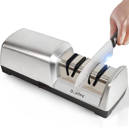 Electric Knife Sharpener for Kitchen – Professional 2-Stage 100% Diamond System with 20° Precision Angle, Fast Sharpening to Restore & Polish Chef Knives (2-Stage Silver) by dskiley