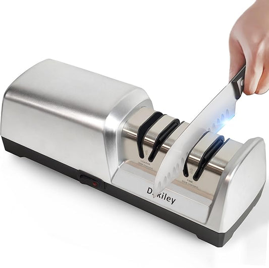 Electric Knife Sharpener for Kitchen – Professional 2-Stage 100% Diamond System with 20° Precision Angle, Fast Sharpening to Restore & Polish Chef Knives (2-Stage Silver) by dskiley