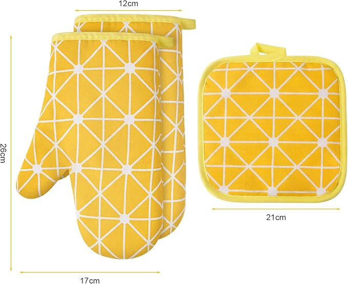 AUAUY Oven Mitts and Potholders BBQ Gloves-Oven Mitts and Pot Holders with Recycled Infill Silicone Non-Slip Cooking Gloves for Cooking Baking Grilling (6-Piece Set,Yellow) - Image 2
