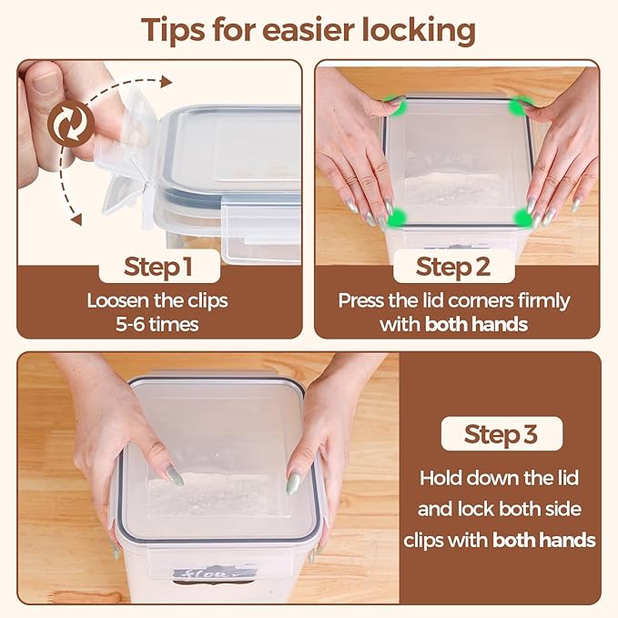 ComSaf Flour Sugar Storage Containers Set of 3 (5.2L/5.5Qt) (2.5L/2.6Qt*2), Large Airtight Food Storage Containers with Lids, Plastic Canisters Sets for Kitchen, Pantry Organizers for Rice and Baking - Image 8