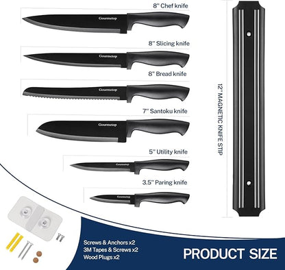 Gourmetop Kitchen Knife Set with No Drilling Magnetic Strip for Kitchen Black Titanium Small Cooking Knives, Sharp Stainless Steel Chef Knife Set for Cutting Meat & Vegetable - Image 5