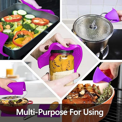 Silicone Oven Mitts and Pot Holders Sets, MTZRFLL Extra Long Heat Resistant Oven Gloves with Hot Pads and Mini Oven Mits Set for Kitchen Cooking Baking, Soft Quilted Lining, Pack of 6 (Purple) - Image 6
