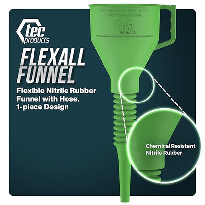 TEC Products FlexAll Long Flexible Funnels - Automotive Oil Funnel with Hose, Durable Nitrile Rubber for Oil Change, Transmission Funnel Fluid, Diesel, Fuel, Gas - Made in USA - Green (16 x 5 Inches) - Image 2