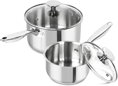 MICHELANGELO Stainless Steel Saucepan Set, 1QT & 3QT Saucepans with Lids, Nonstick Sauce Pan with Lid, Stainless Steel Pot Set 4 Pieces, Dishwasher Safe, Induction Compatible by Michelangelo
