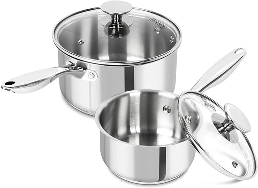 MICHELANGELO Stainless Steel Saucepan Set, 1QT & 3QT Saucepans with Lids, Nonstick Sauce Pan with Lid, Stainless Steel Pot Set 4 Pieces, Dishwasher Safe, Induction Compatible by Michelangelo