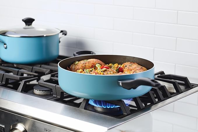 Farberware Dishwasher Safe Nonstick Jumbo Cooker/Saute Pan with Helper Handle -Aluminum, 6 Quart, Blue - Image 2