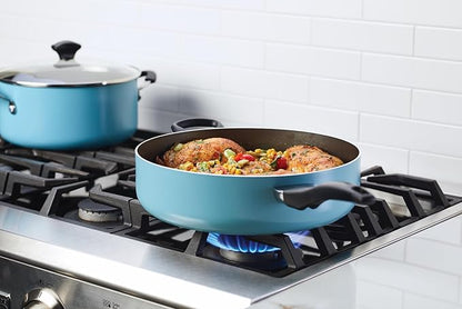 Farberware Dishwasher Safe Nonstick Jumbo Cooker/Saute Pan with Helper Handle -Aluminum, 6 Quart, Blue - Image 2