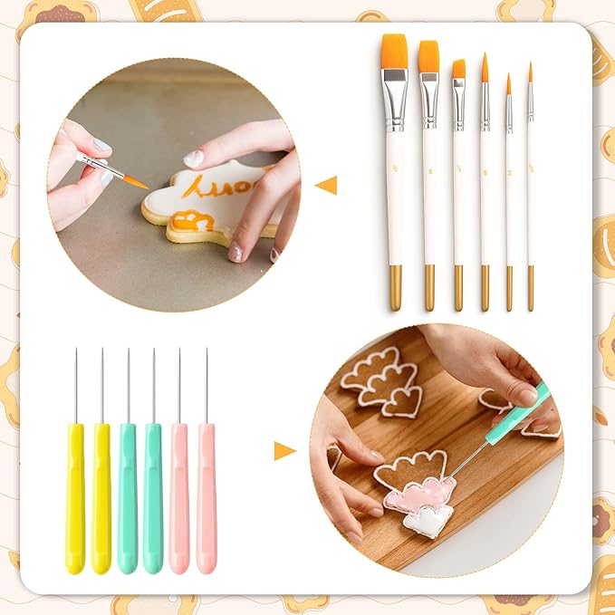 Cookie Decorating Supplies Including 2Pcs Acrylic Cookie Turntable 6Pcs Cookie Scribe Needle 4Pcs Silicone Mesh Mats 6Pcs Cookie Decoration Brushes 8Pcs Rubber Feet Bumpers
