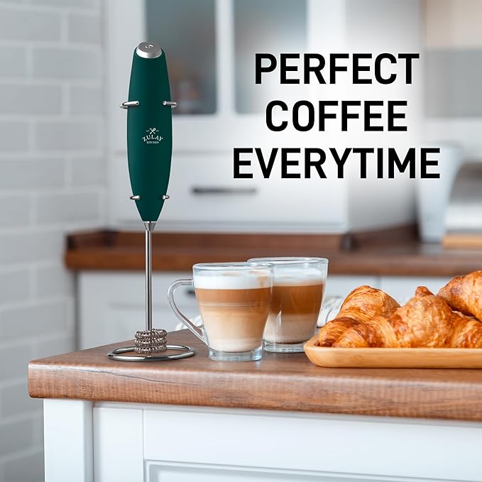 Zulay Kitchen Patented Tornado Triple Whisk Milk Frother with 4 Duracell Batteries – Handheld Foam Maker for Coffee, Lattes, Matcha & Hot Chocolate – Rich, Creamy Froth in Seconds - Dark Green - Image 8