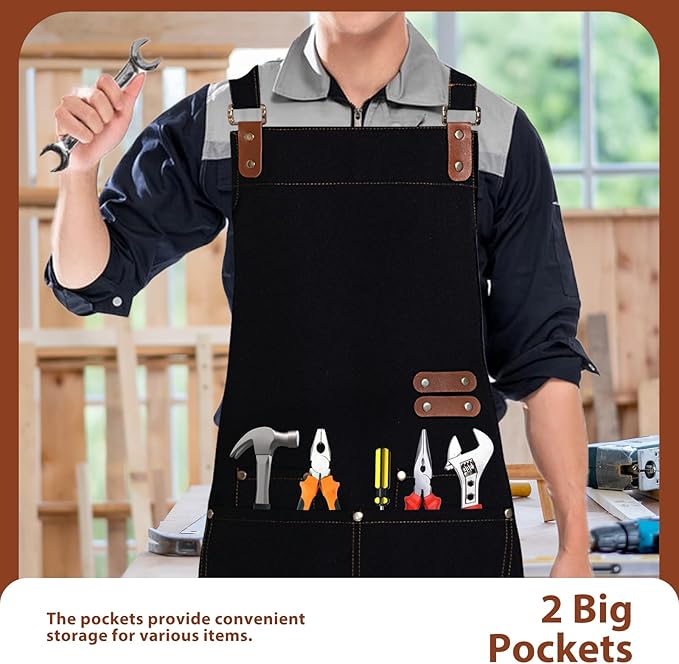 Apron for Men Women, Chef Apron with Adjustable Neck Strap, Heavy Duty Apron with Pockets, for Cooking, Gardening - Image 4