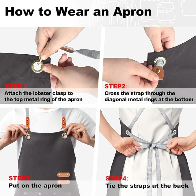 BeLuyi chef apron bib tool apron for man woman cross back straps with 4 pockets for kitchen cooking gardening baking working - Image 5
